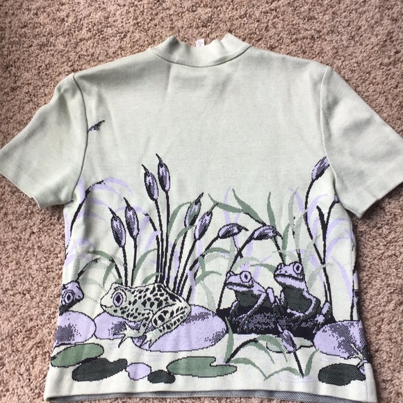 Mint green St. John mock neck T shirt. - Picture 4 of 5